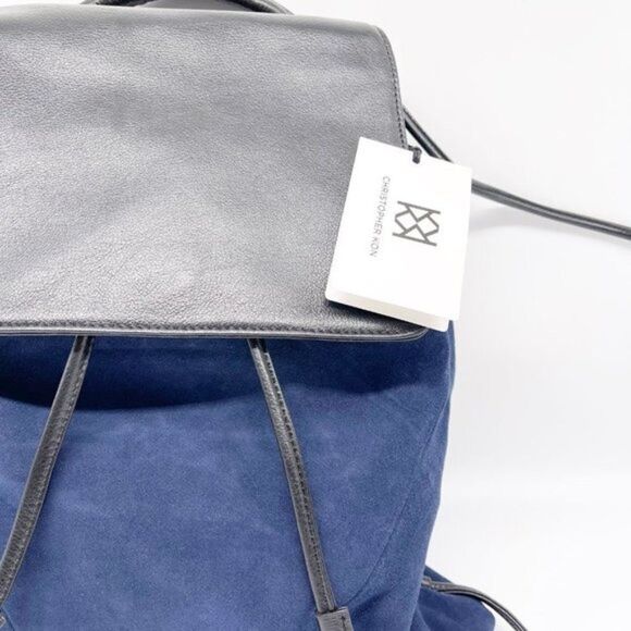 CHRISTOPHER KON Blue Suede Black Leather Backpack  - Picture 13 of 16